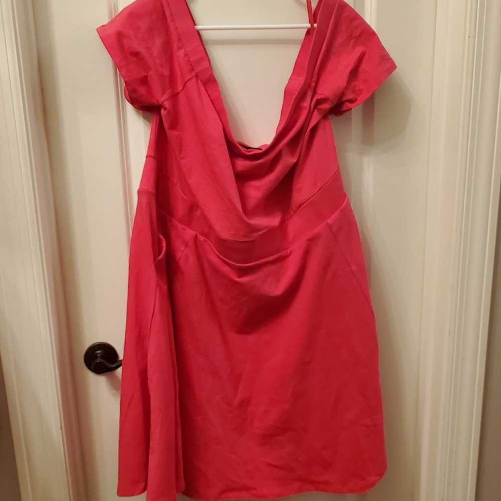 Hot pink plus size off shoulder skater dress